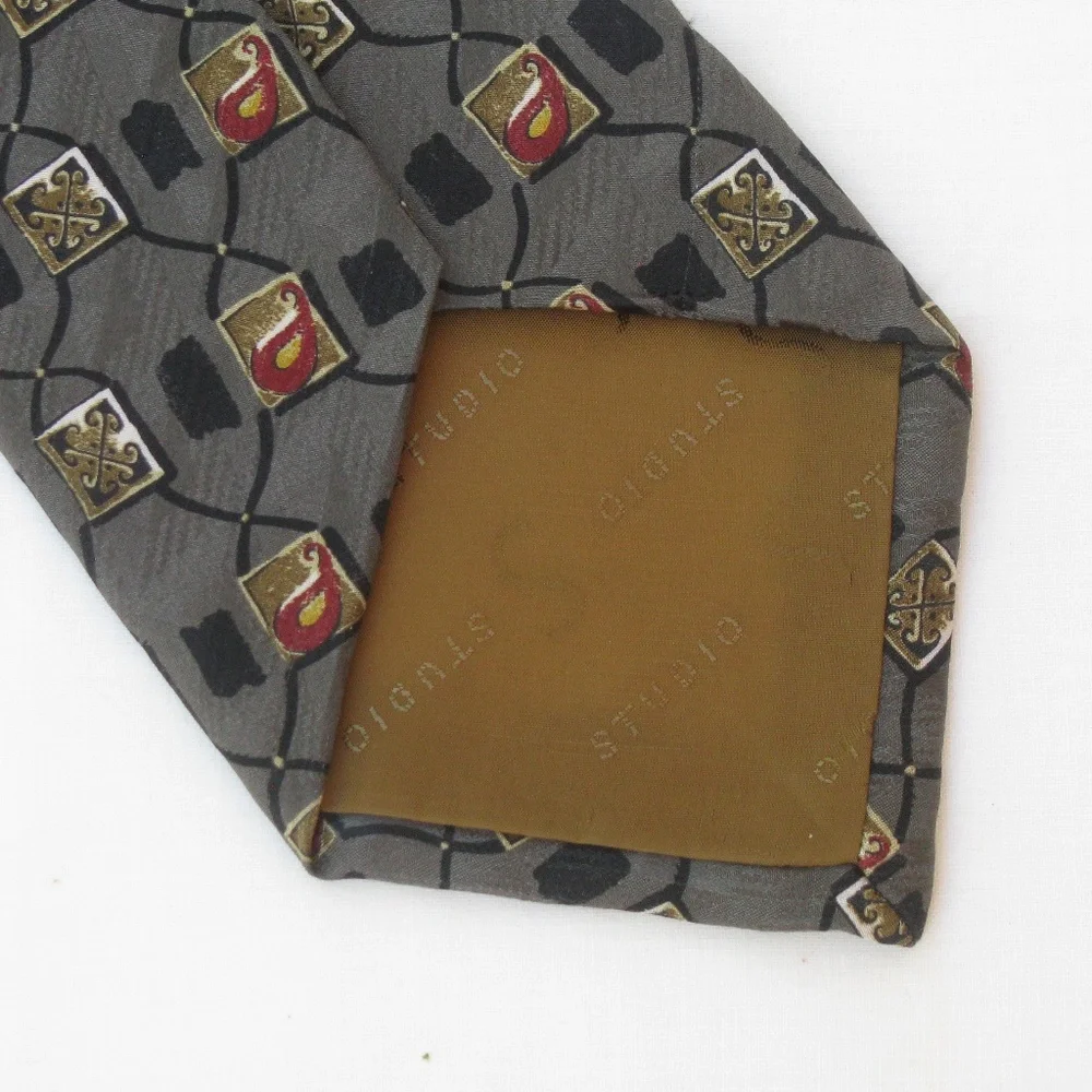 Robert Talbott Studio Mens Classic Silk Tie Grey Black Burgundy Gold Office